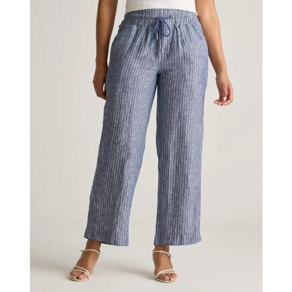 Quince 100% European Linen Wide Leg Pants in Chambray Stripe Blue - Picture 2 of 12
